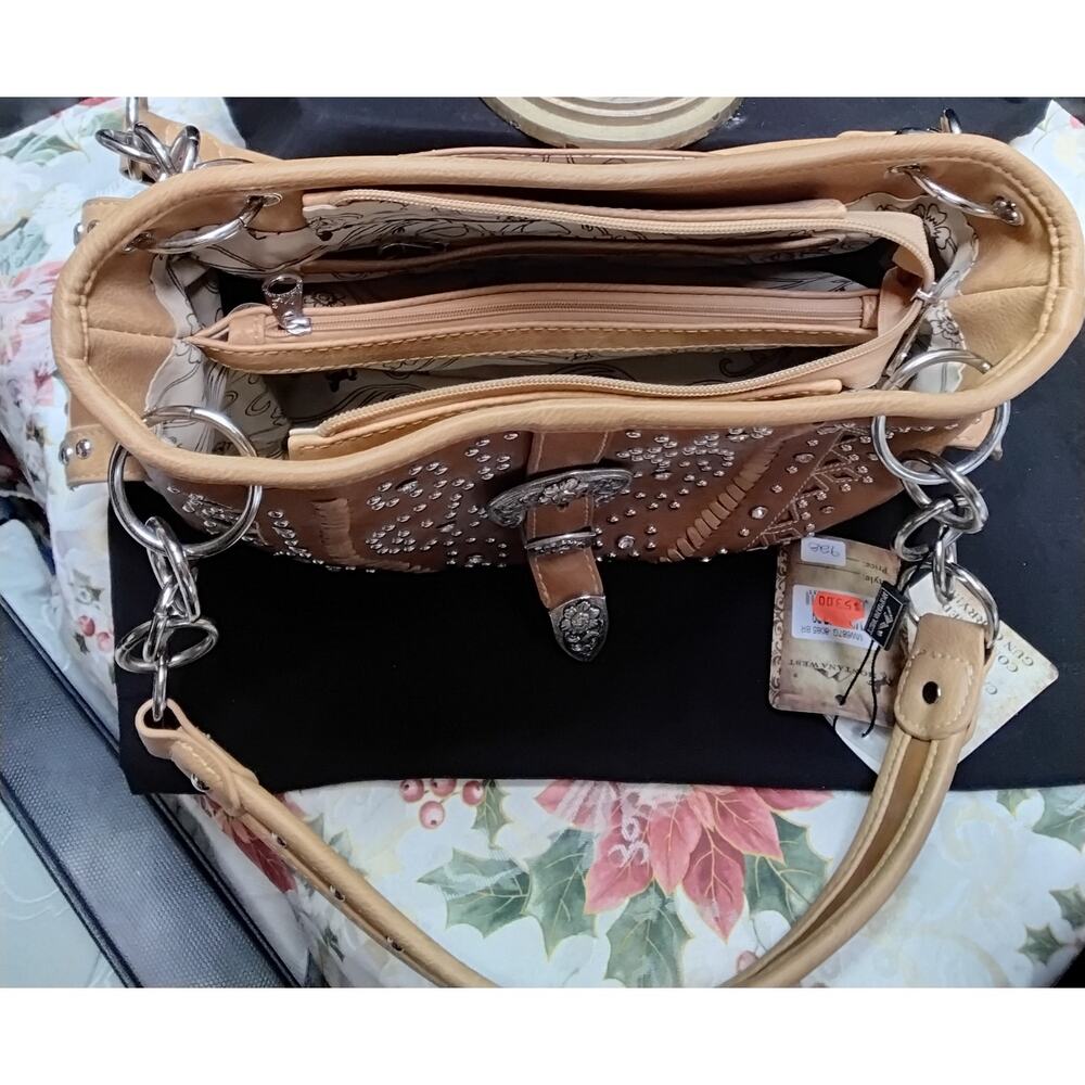 Montana West Concealed Carry Gun Western LEATHER PURSE New with Tags Tan - Picture 7 of 8